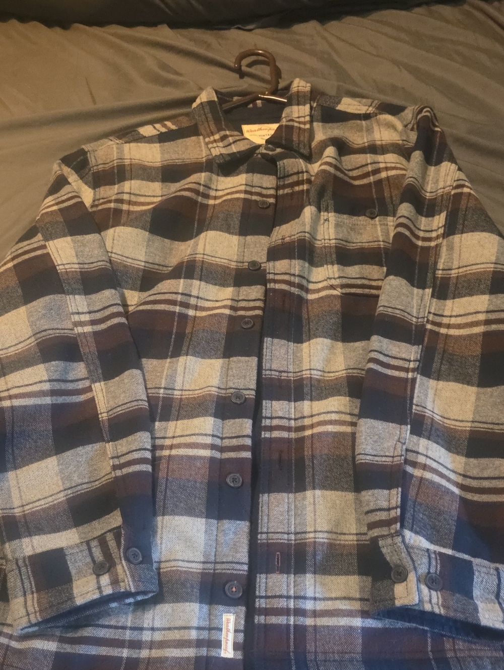 Weatherproof Brown and Gray Plaid Fleece Lined Button Shirt Size Large